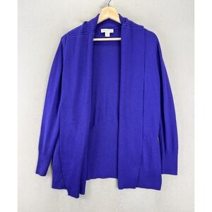 Coldwater Creek Women's Sz M Blue Open Front Merino Wool Blend‎ Cardigan Sweater